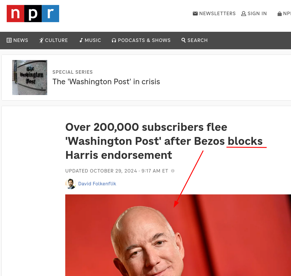 Over 200,000 subscribers flee 'Washington Post' after Bezos blocks Harris endorsement