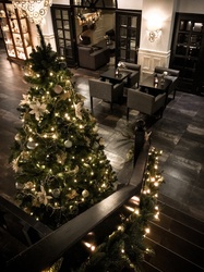 Christmas lobby in luxurious hotel