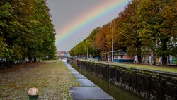 The Schoolkaai and rainbow in Ghent, Belgium