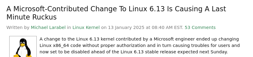 A Microsoft-Contributed Change To Linux 6.13 Is Causing A Last Minute Ruckus