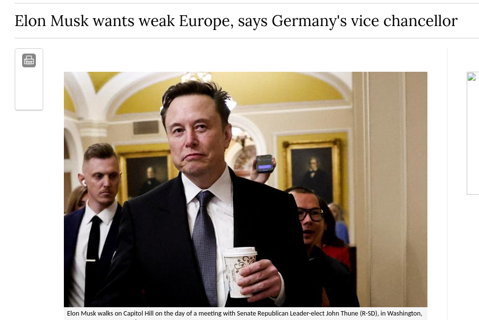 Elon Musk wants weak Europe, says Germany's vice chancellor