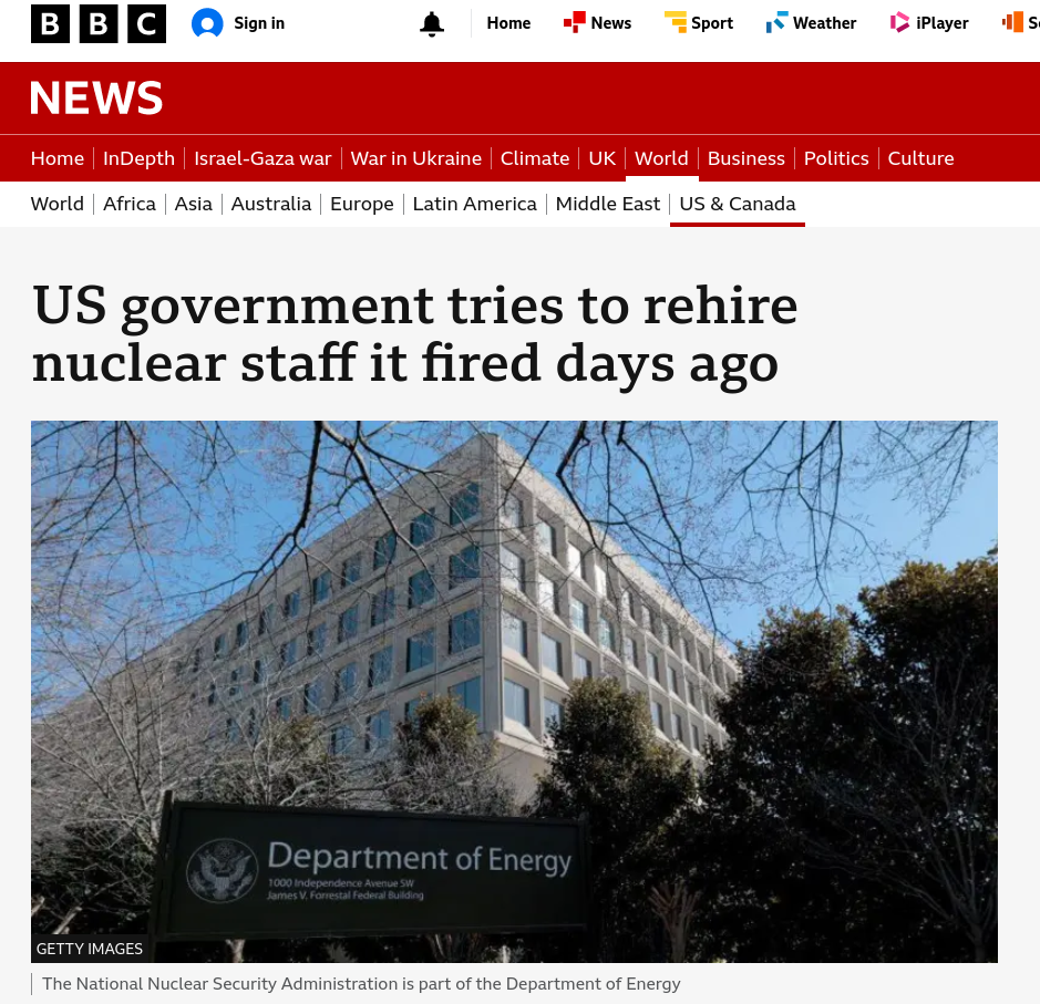 US government tries to rehire nuclear staff it fired days ago