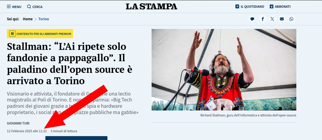 Stallman: “L’Ai ripete solo fandonie a pappagallo”. Il paladino dell’open source è arrivato a Torino