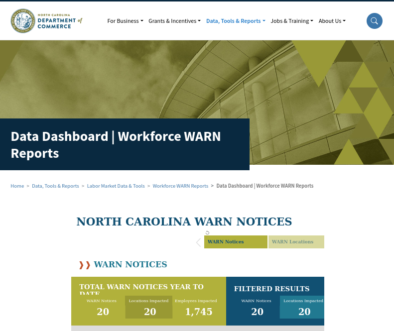 NORTH CAROLINA WARN NOTICES
