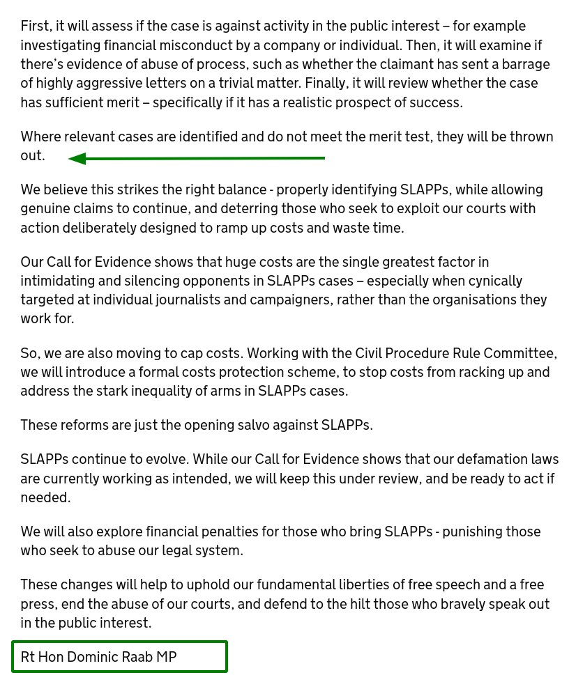 Rt Hon Dominic Raab MP on Strategic Lawsuits Against Public Participation (SLAPPs)