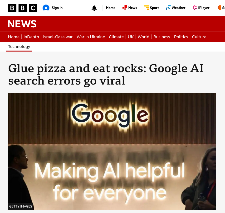 Glue pizza and eat rocks: Google AI search errors go viral