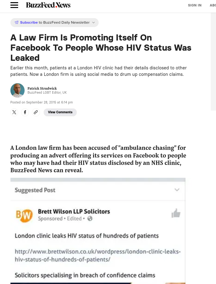 A Law Firm Is Promoting Itself On Facebook To People Whose HIV Status Was Leaked
