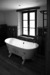 Old Vintage Bathroom With Window, Black and White