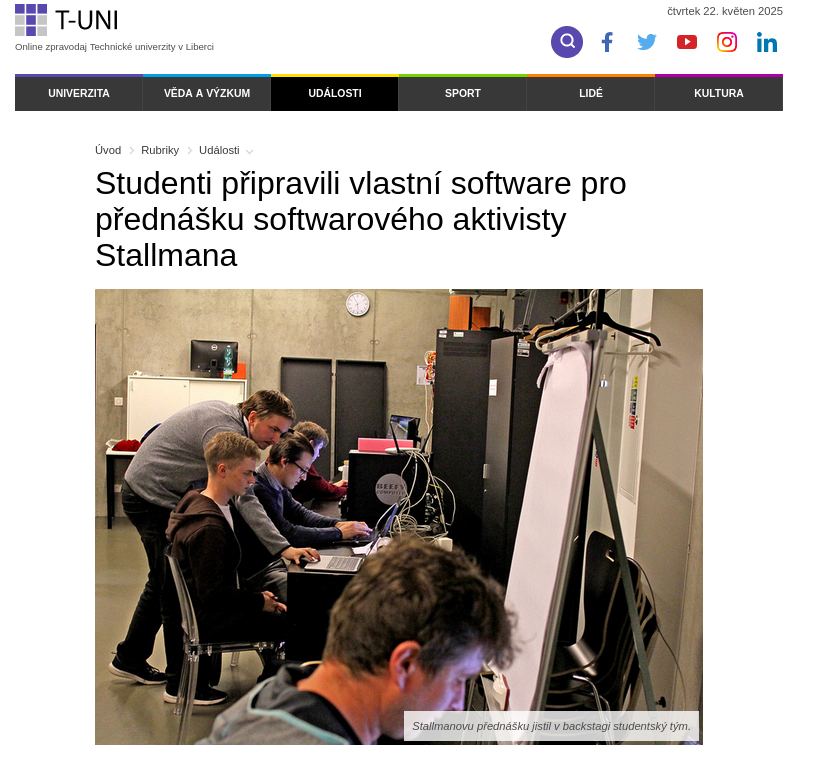 Studenti připravili vlastní software pro přednášku softwarového aktivisty Stallmana