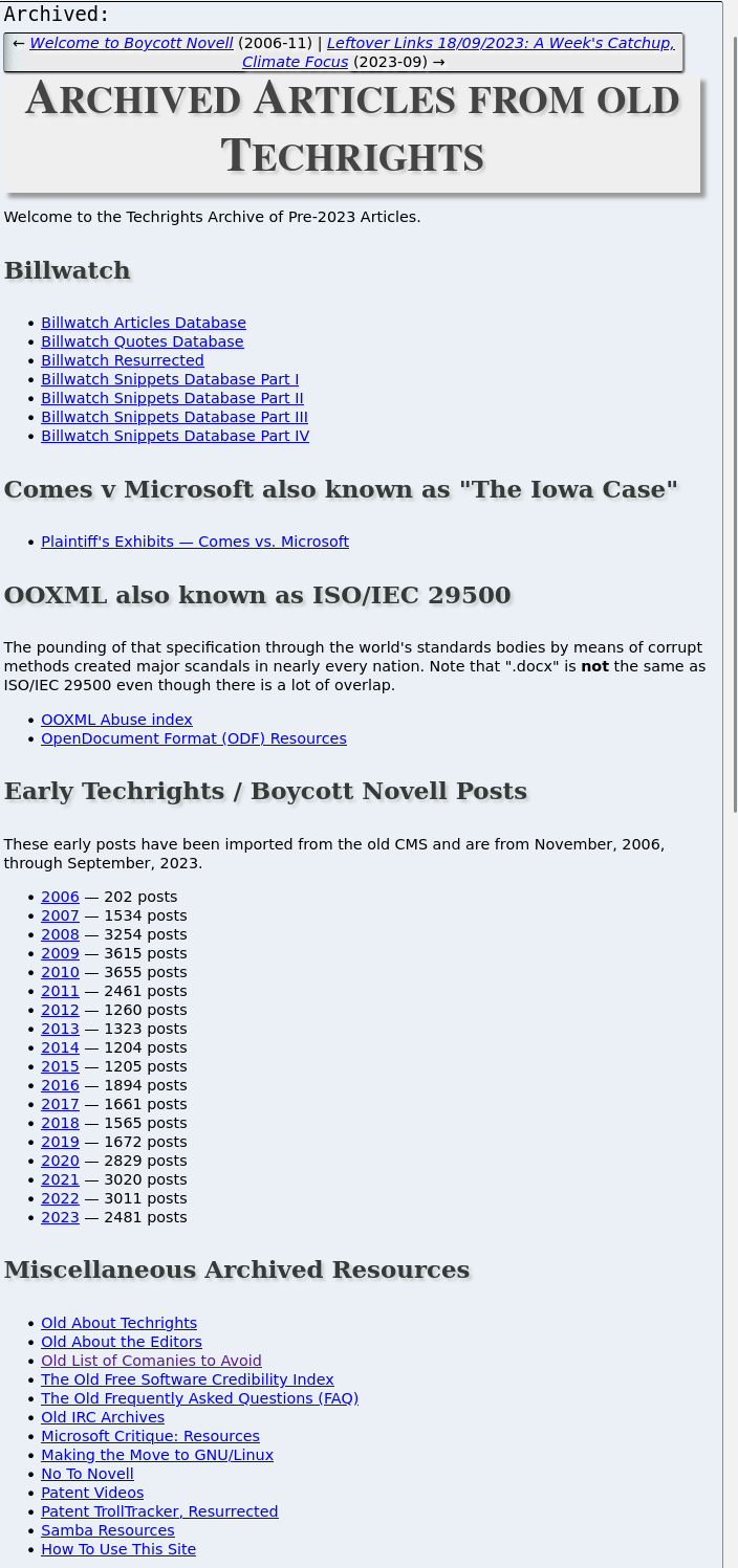 Archived Articles from old Techrights
