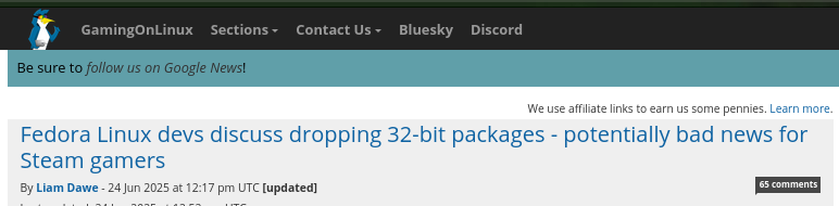 Fedora Linux devs discuss dropping 32-bit packages - potentially bad news for Steam gamers