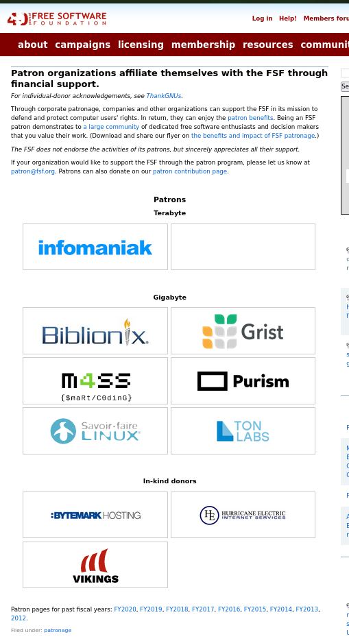 Patron organizations affiliate themselves with the FSF through financial support.