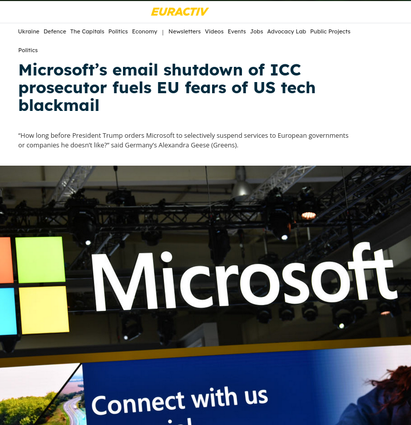 Microsoft’s email shutdown of ICC prosecutor fuels EU fears of US tech blackmail