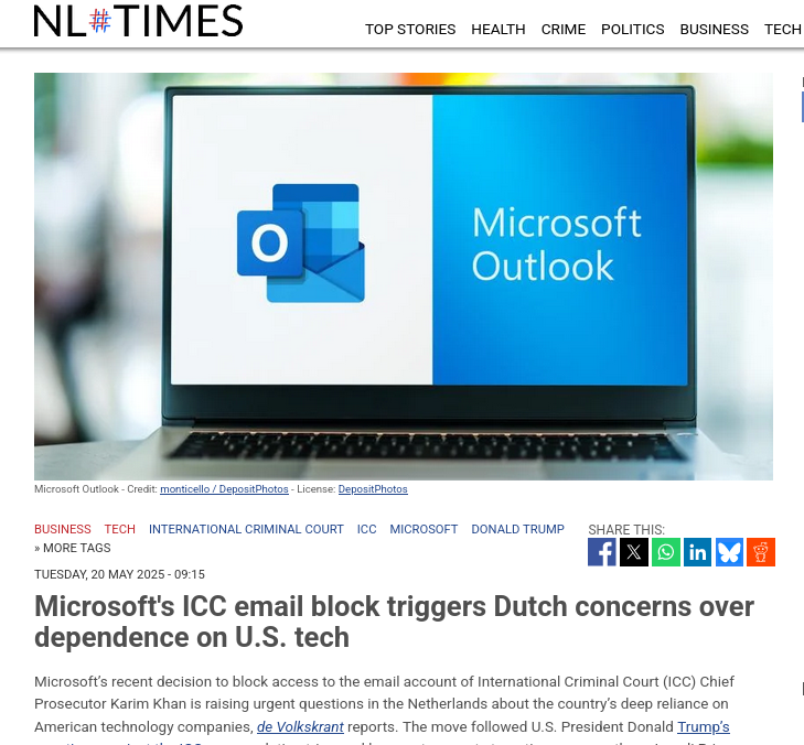 Microsoft's ICC email block triggers Dutch concerns over dependence on U.S. tech 