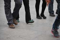 Leg view of people walking