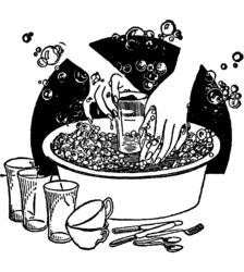 Washing dishes vintage clipart