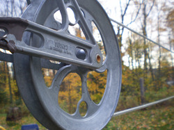 Close up on a washing line pulley