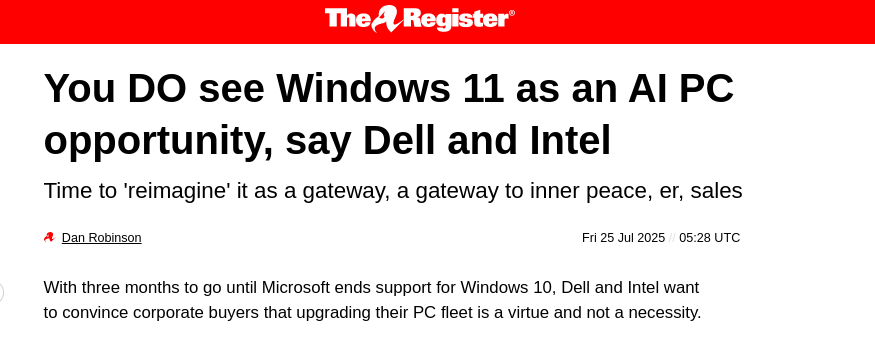 You DO see Windows 11 as an AI PC opportunity, say Dell and Intel