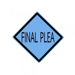 Final plea black stamp text on blue