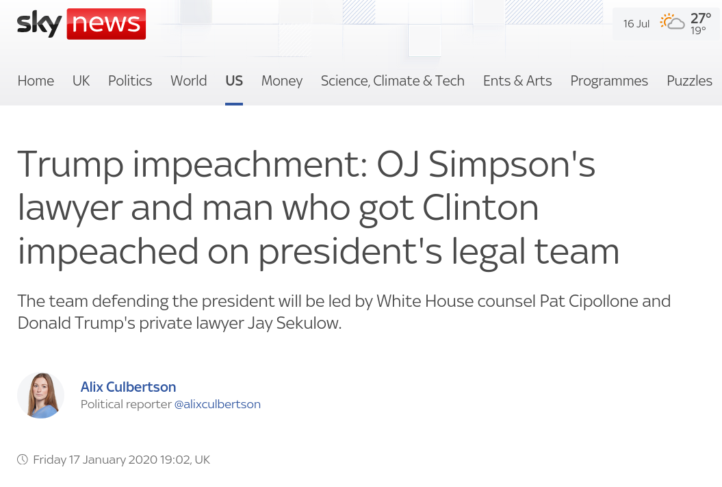Trump impeachment: OJ Simpson's lawyer and man who got Clinton impeached on president's legal team