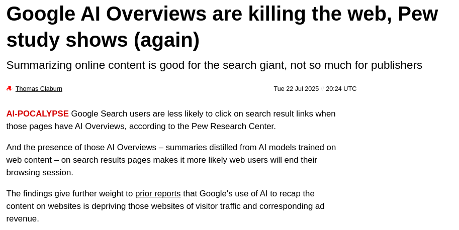 Google AI Overviews are killing the web, Pew study shows (again)