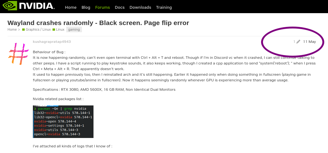 Wayland crashes randomly - Black screen. Page flip error 