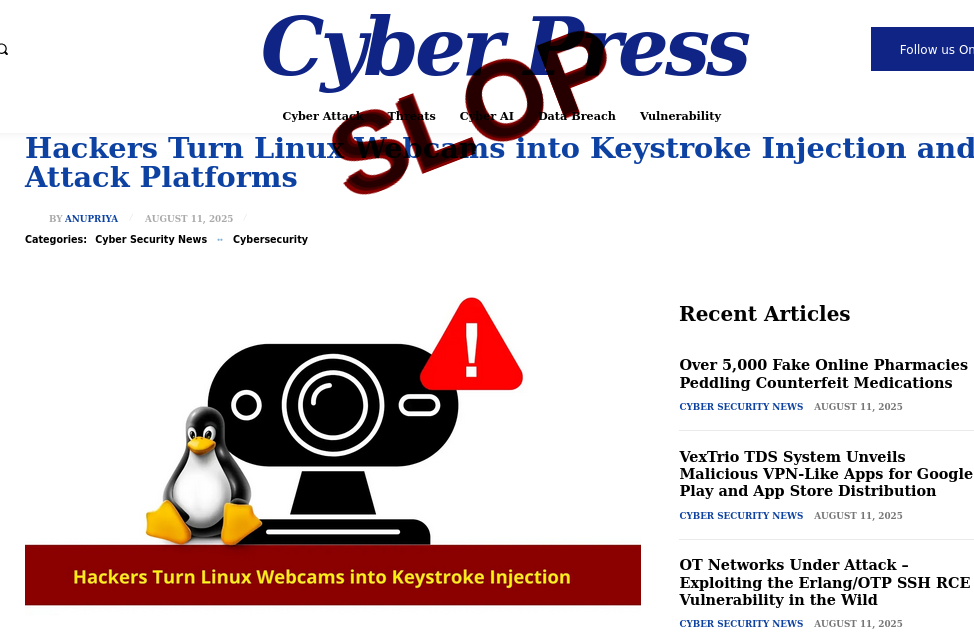 Slop or fake: Hackers Turn Linux Webcams into Keystroke Injection and Attack Platforms