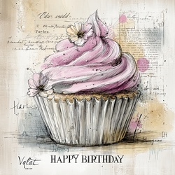 Vintage Birthday Cupcake Art