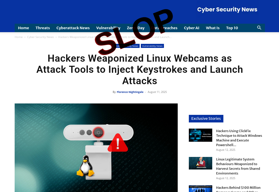Slop or fake: Hackers Weaponized Linux Webcams as Attack Tools to Inject Keystrokes and Launch Attacks