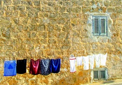 Typical Mediterranean village scene on washing day