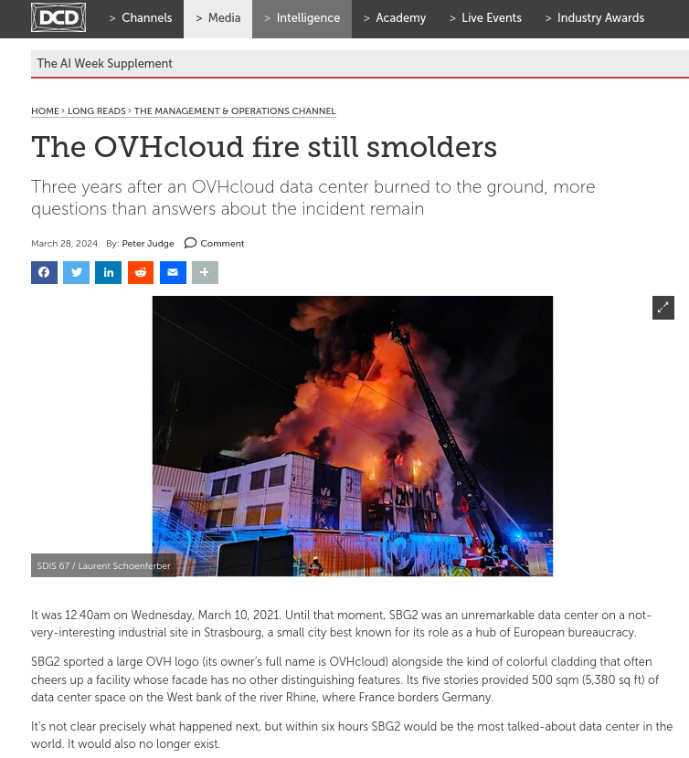 The OVHcloud fire still smolders