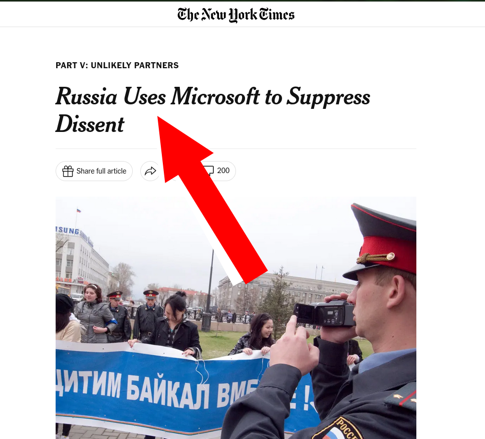 Russia Uses Microsoft to Suppress Dissent
