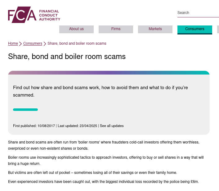 Share, bond and boiler room scams