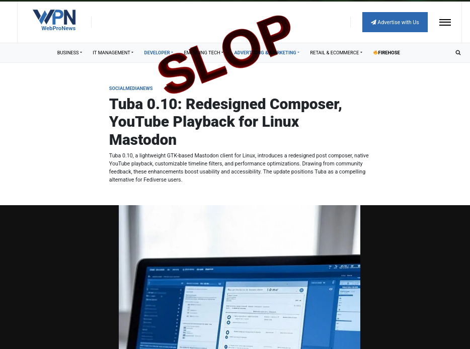 Slop or fake: Tuba 0.10: Redesigned Composer, YouTube Playback for Linux Mastodon