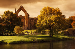 Bolton Abbey at sunset in Autumn