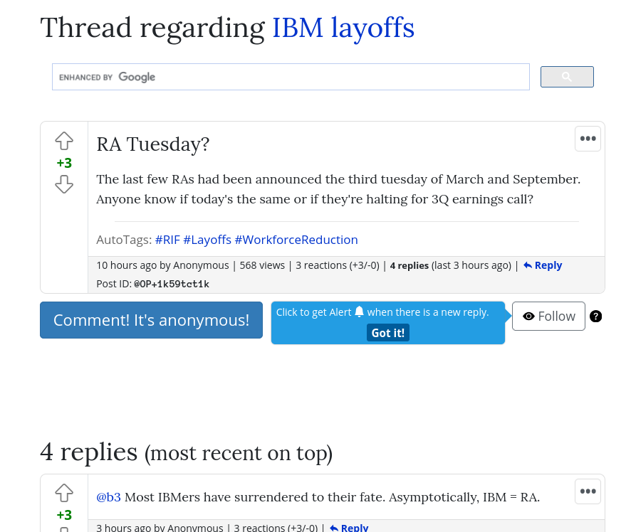 The last few RAs had been announced the third tuesday of March and September. Anyone know if today's the same or if they're halting for 3Q earnings call?