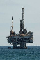 Offshore oil drilling platform in the San Pedro Channel off Seal Beach, California