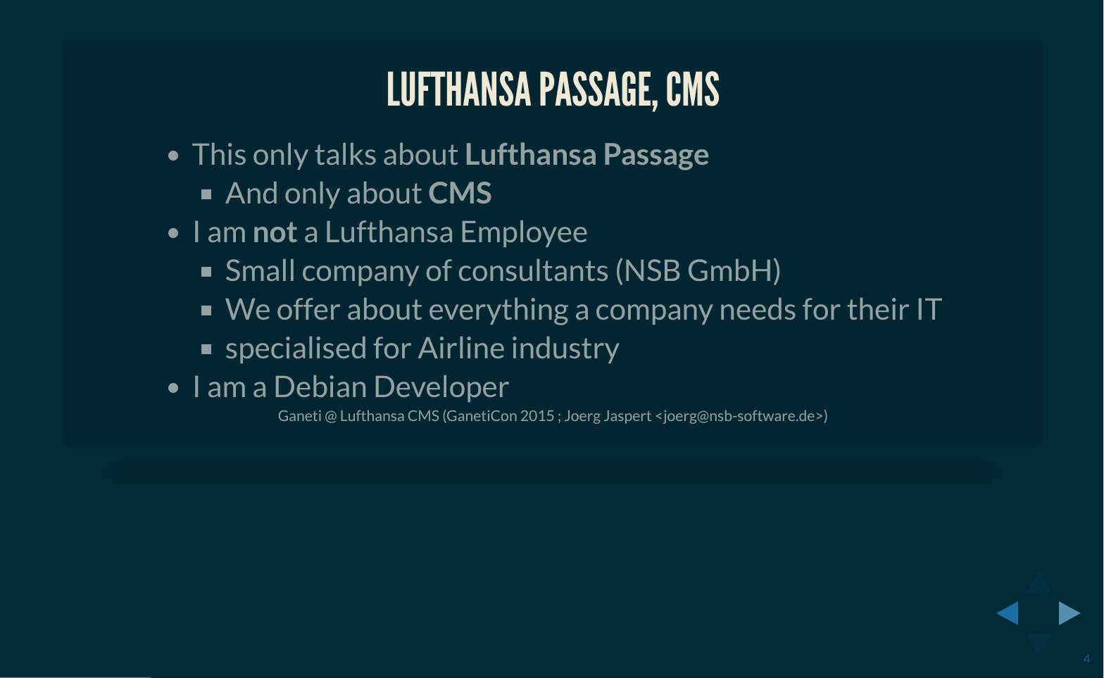 Joerg Jaspert, GanetiCon2015, NSB, Lufthansa, Debian