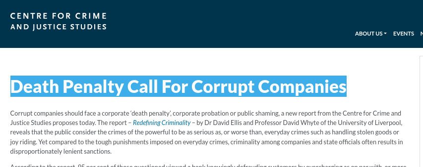 Death penalty call for corrupt companies