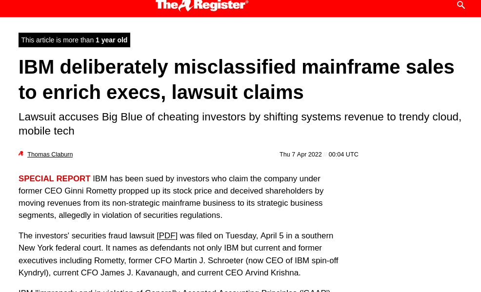 IBM deliberately misclassified mainframe sales to enrich execs, lawsuit claims