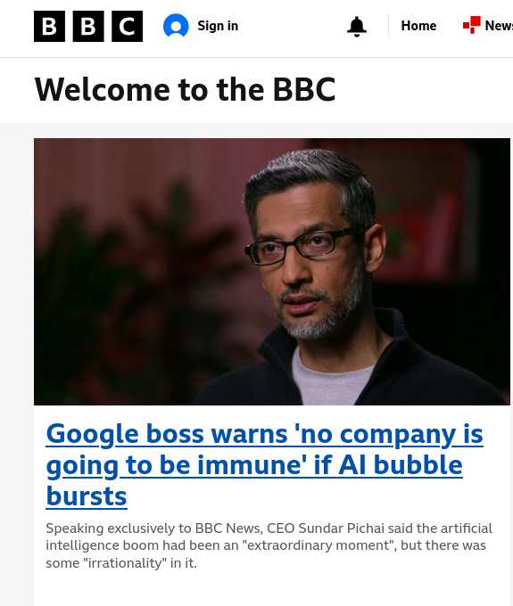 Google boss warns 'no company is going to be immune' if AI bubble bursts