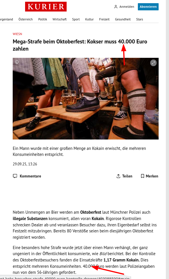 Mega-Strafe beim Oktoberfest: Kokser muss 40.000 Euro zahlen