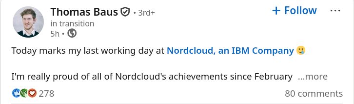 Thomas Baus: Today marks my last working day at Nordcloud, an IBM Company
