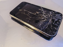 Cell phone with broken glass faceplate