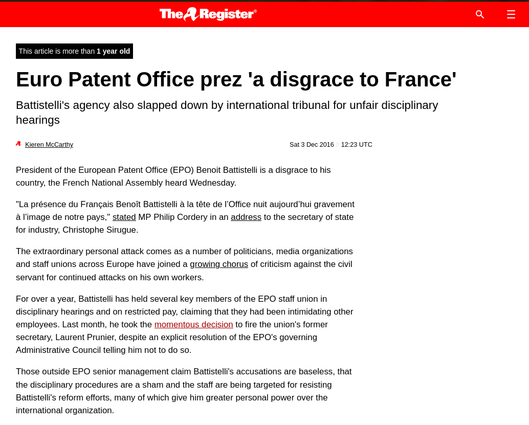 Euro Patent Office prez 'a disgrace to France'