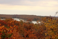A view of Lake Murray in southern Oklahoma, from Buzzards Roost lookout point in a cloudy autumn afternoon.
