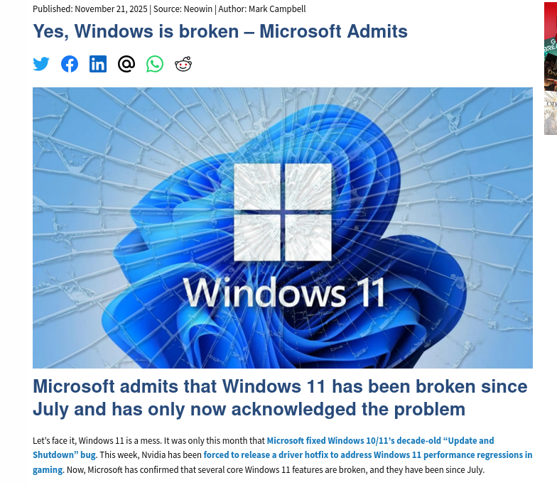 Yes, Windows is broken – Microsoft Admits