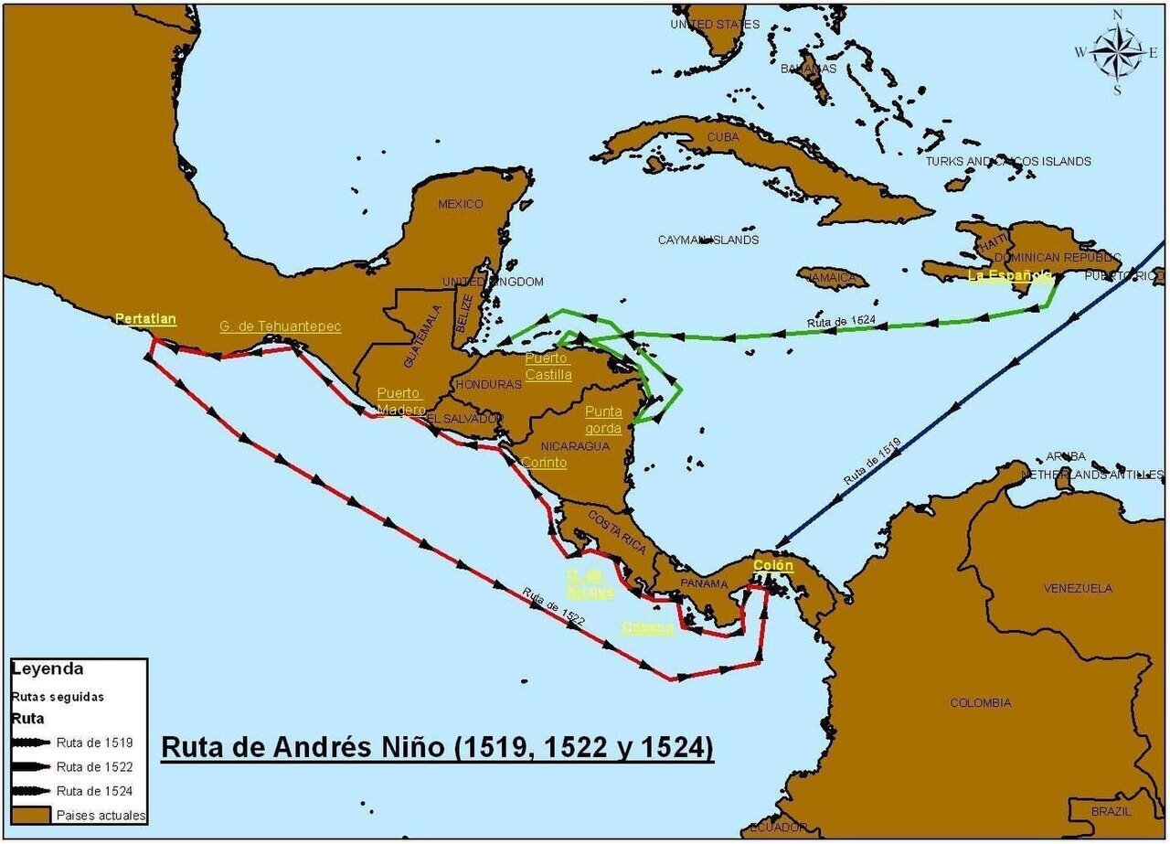American route expeditions (1519, 1522 and 1524)
