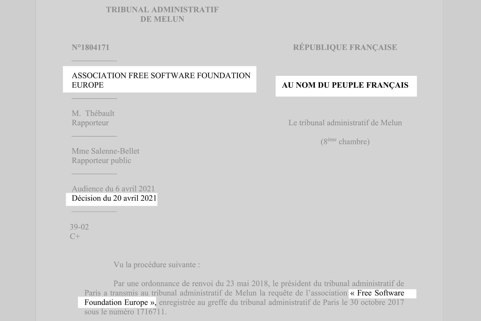 FSFE, judgment, France, military, microsoft