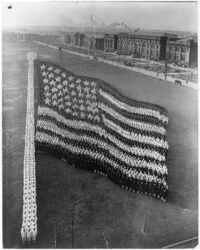 Formation photograph of the American flag; sailors, near Great Lakes.